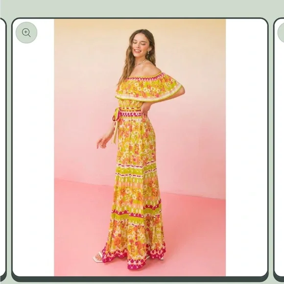 NWT! Flying Tomato Juno Floral Garden Off the Shoulder Maxi Dress Size Medium - Picture 3 of 13